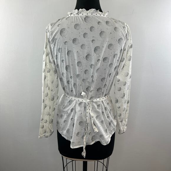 Made in Italy SINEFINE White Gray Button Down Cotton Tie Up Blouse IT 44 - Picture 6 of 8